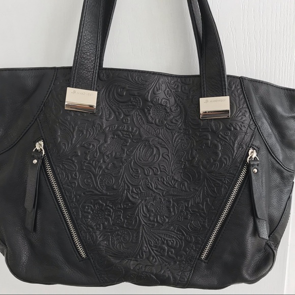 ✨B. Makowsky Large Black Leather Shoulder Bag NWOT - Picture 2 of 7